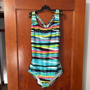 Speedo Blue and Green Pink One Piece Swimsuit